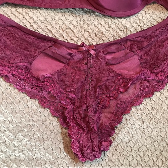 Beautiful plum colored VS lined demi bra with 2 matching pairs of panties EUC - Picture 7 of 12